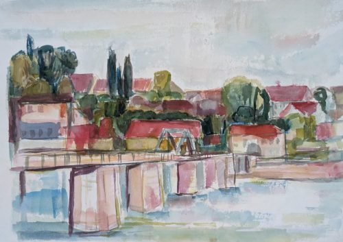 Südliches Dorf mit Brücke