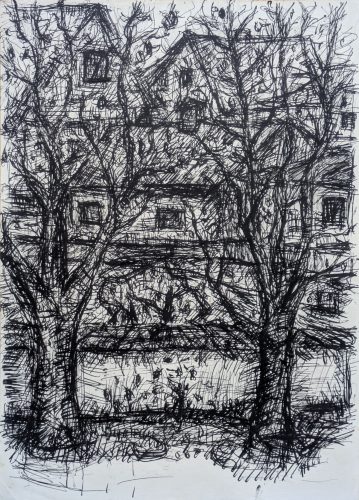 2 Bäume vor Häuser