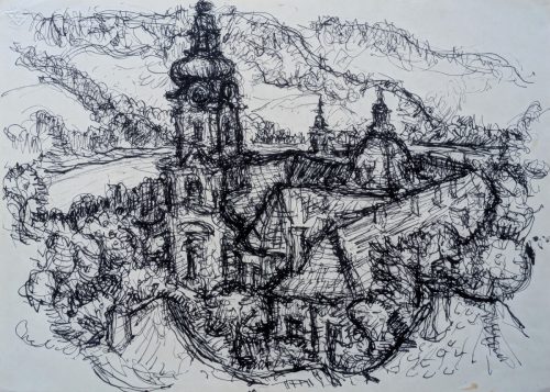 Kirche mit Wirtschaftsgebäude