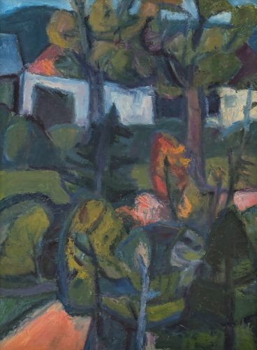 Häuser hinter Bäumen